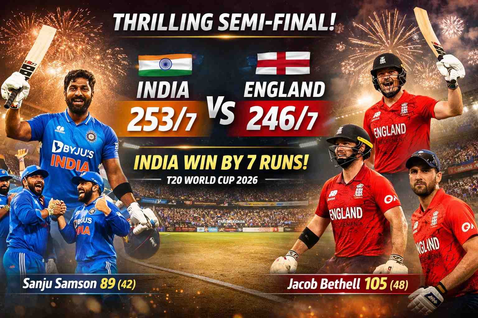 India vs England Semi Final 2026 Result: India Wins by 7 Runs, Reaches T20 World Cup Final
