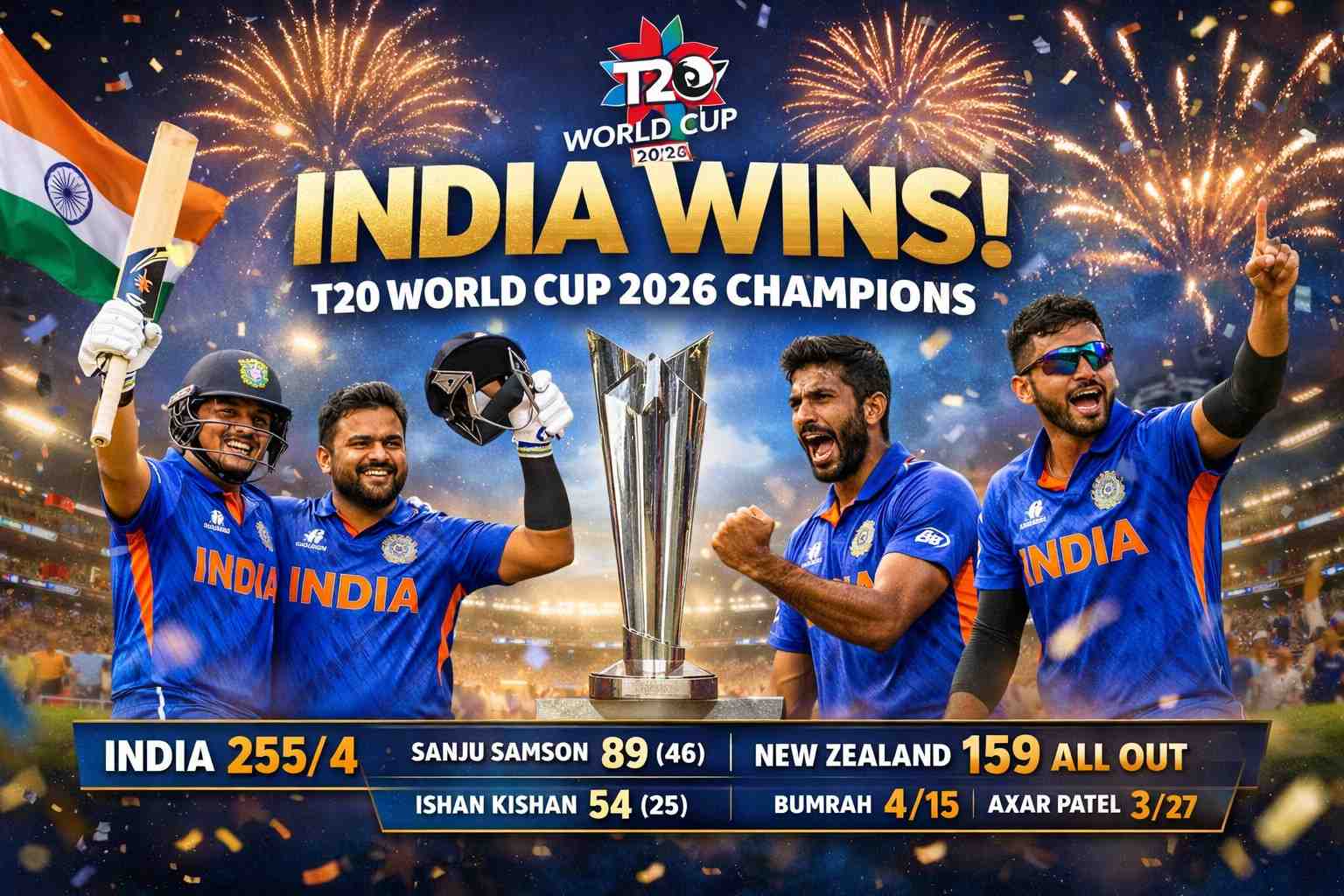 India Wins T20 World Cup 2026 – Full Match Scorecard & Highlights