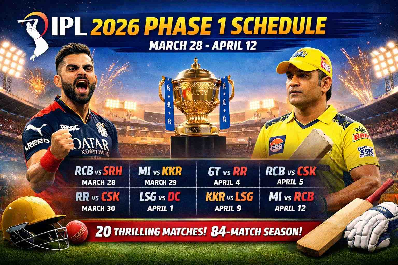 IPL 2026 Schedule: Phase 1 Match List, Dates & Venues