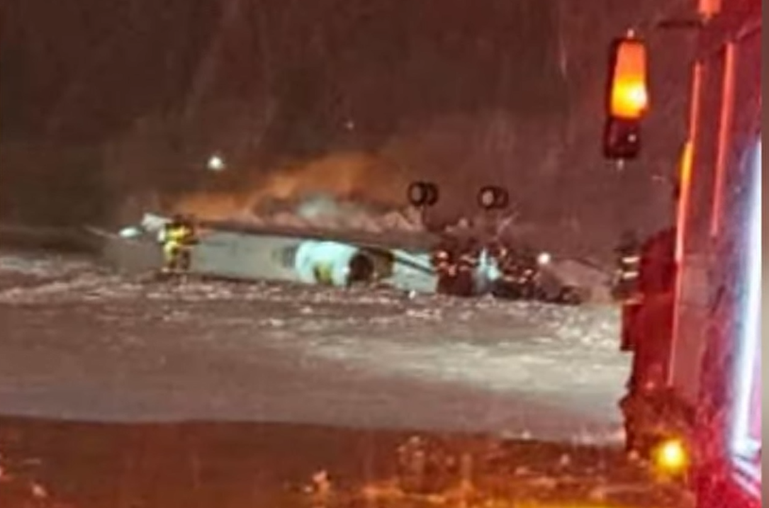 Plane Crash at Bangor Airport: Bombardier Challenger 600 Overturns with 8 Onboard